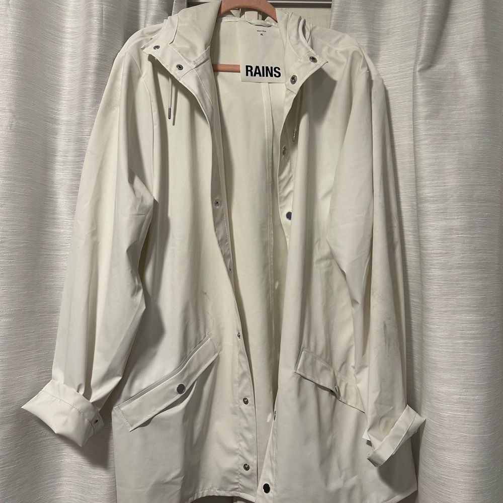 Rains White Coat with hood Accent - Picture 3 of 13